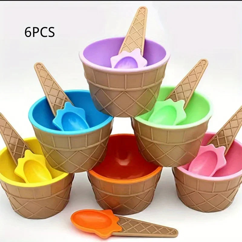 Ice Cream Cups and Ice Cream Scoop Set Summer Essential Party Ice Cream Cone Planter with Spoon Kitchen Supplies Kitchen Tools