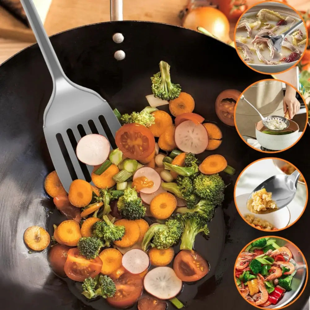 9Pcs Household Stainless Steel Kitchen Cooking Utensils Set Rust-proof Long Handle Cooking Spatula Set Durable Shovel Set Pasta