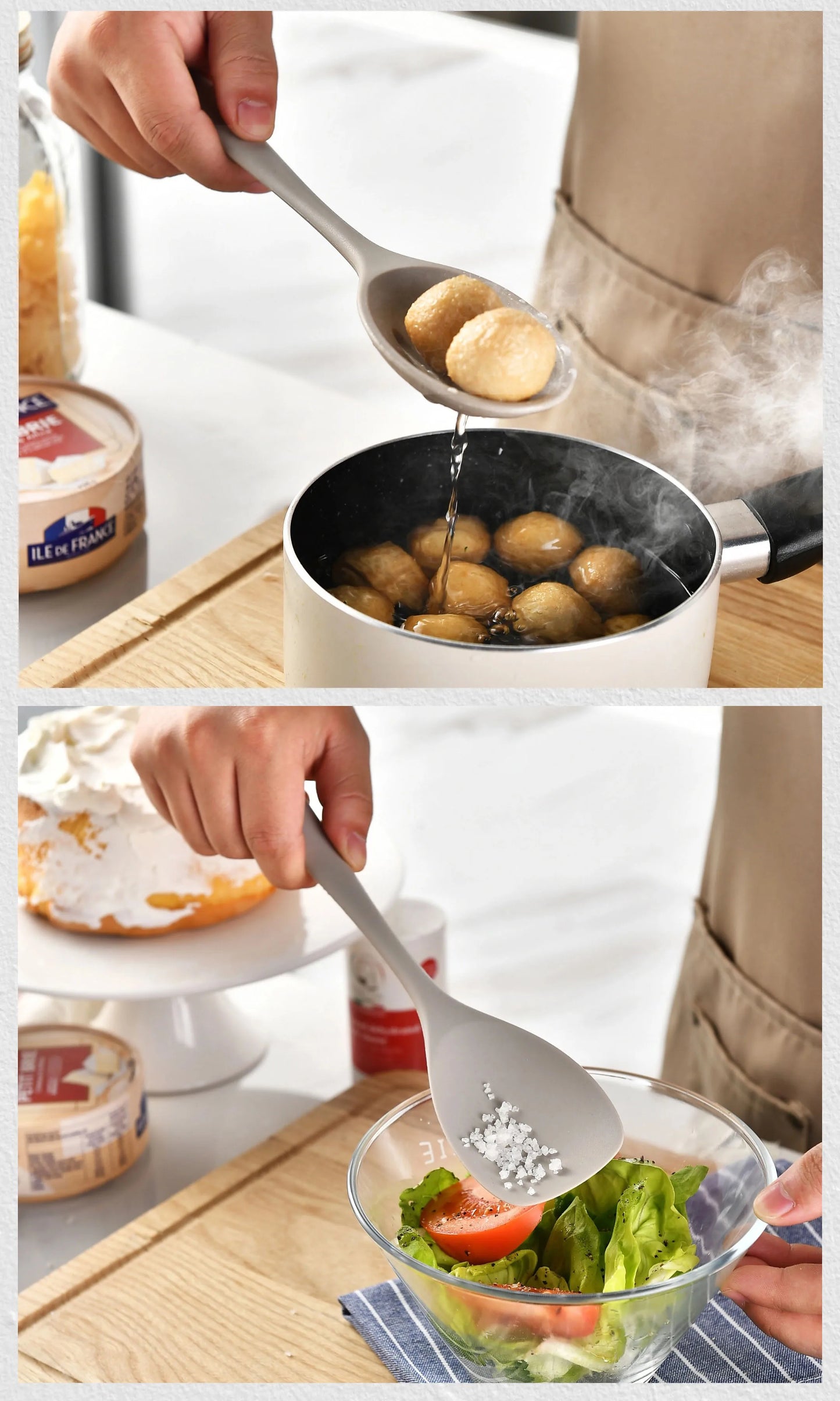 15Pcs Khaki Food Grade Silicone Kitchen Cookware Utensils Turner Spatula Soup Spoon Practical Cooking Tool Kitchenware Set