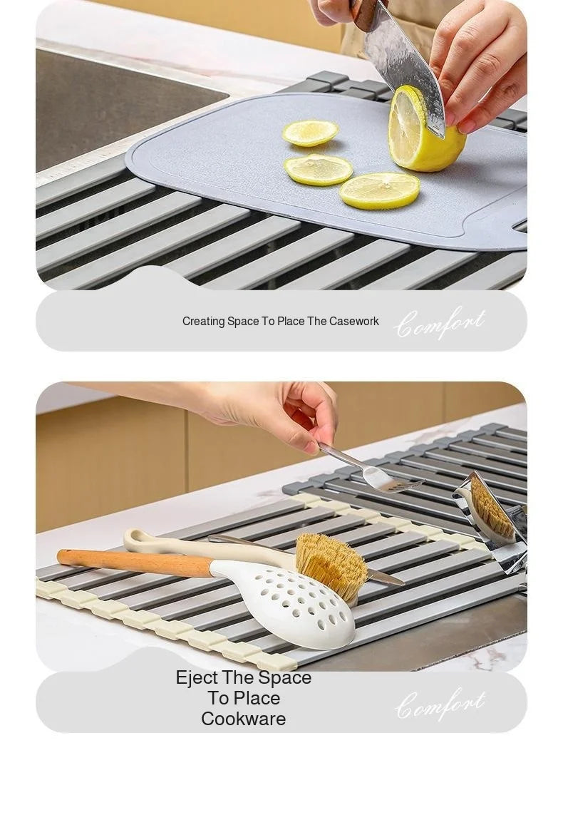 Kitchen Dishcloth & Sponge Drying Rack - Countertop Organizer, Suction Cup No-Drill Installation, Mu