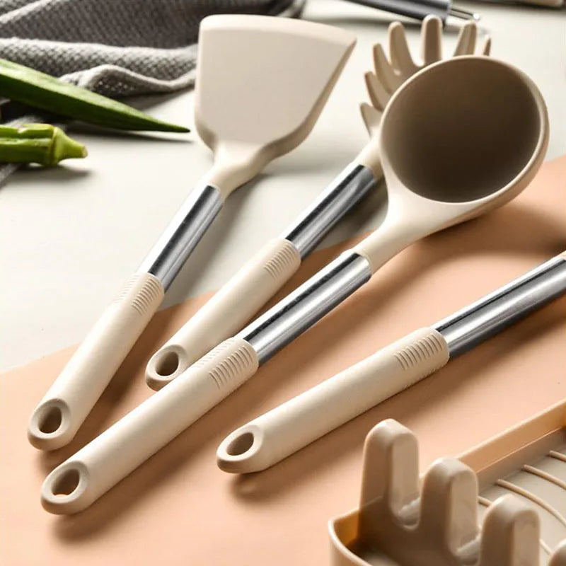 13Pcs Silicone Kitchenware Non-stick Cooking Utensils Set Cookware Spatula Beaters Shovel Stainless Steel Handle Kitchen Tool