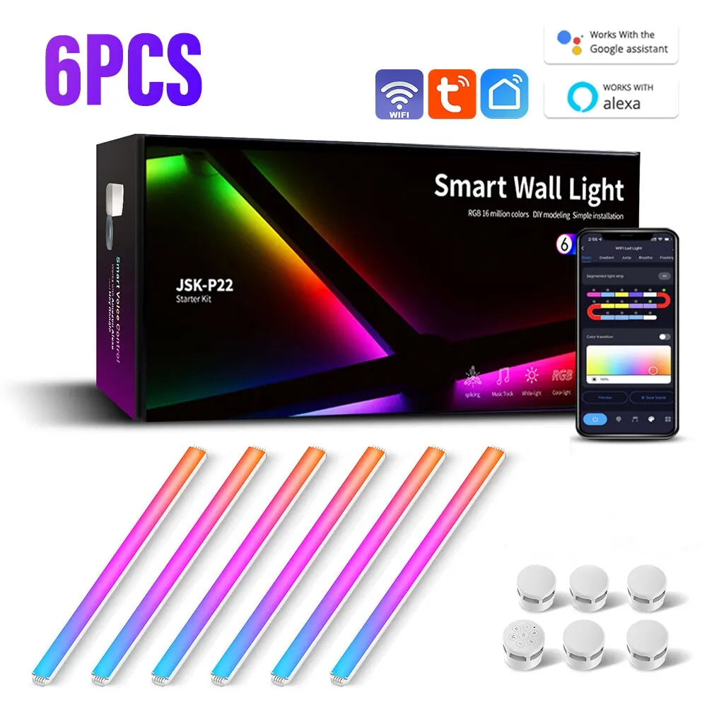 WiFi LED RGBIC Light Bar – Smart Wall Lamp, App-Controlled, Music Rhythm Night Light for TV & Bedroom