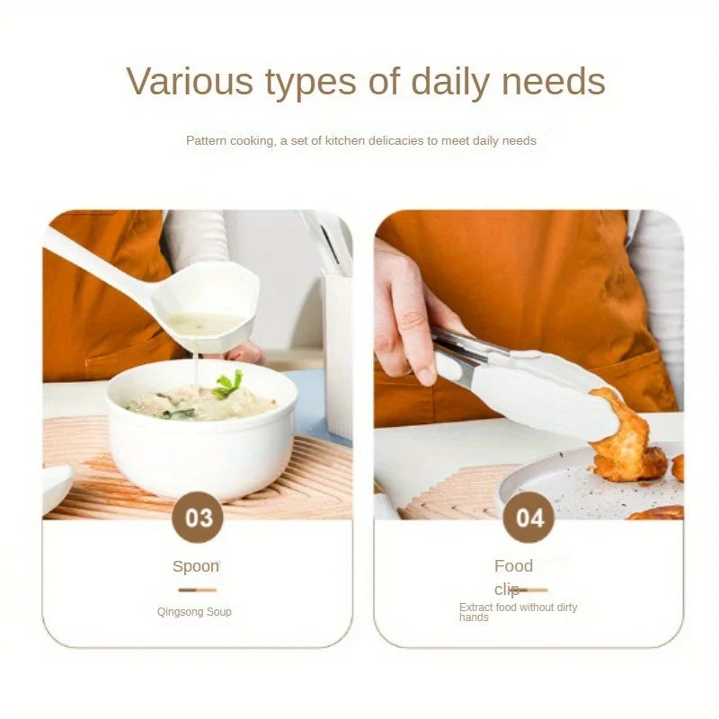 1Set of Silicone Kitchen Utensils with Wooden Handles,equipped with Storage Buckets for Easy Storage and A Cleaner Kitchen