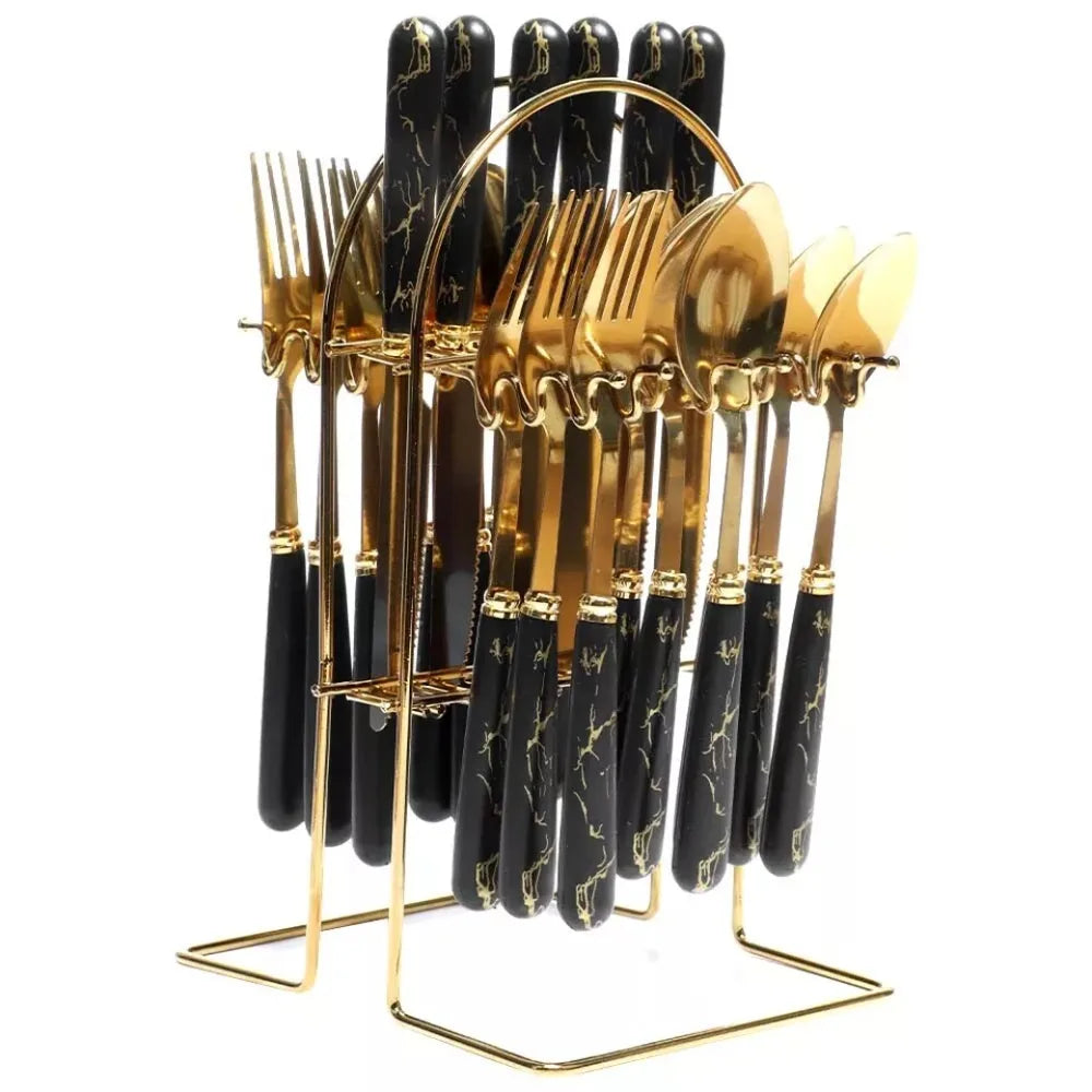 Fashion 24pcs Cutlery Set Stainless Steel Metal Gift Tableware Forks Spoons Kits Dinnerware Home School Kitchen