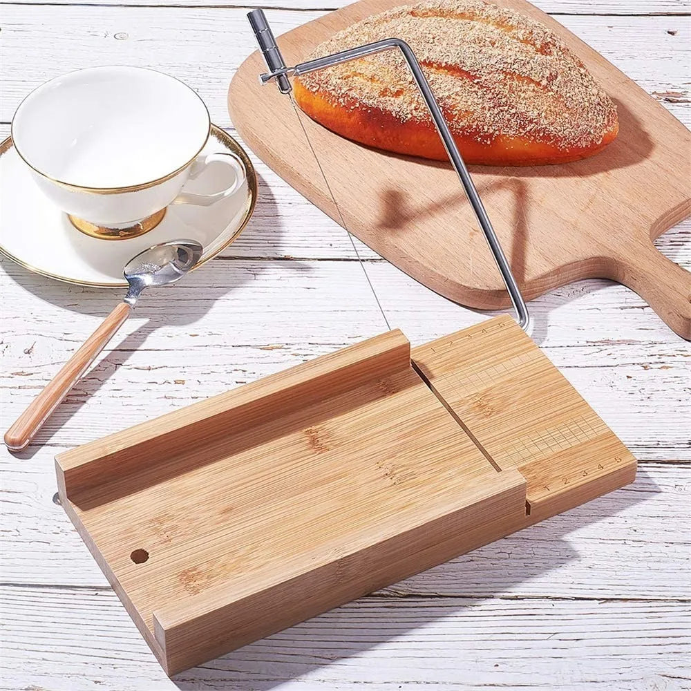 Kitchen Gadgets Wood Cheese Slicer Stainless Steel Wire with Scale Ham Slicer Handmade Cheese Cutter Butter