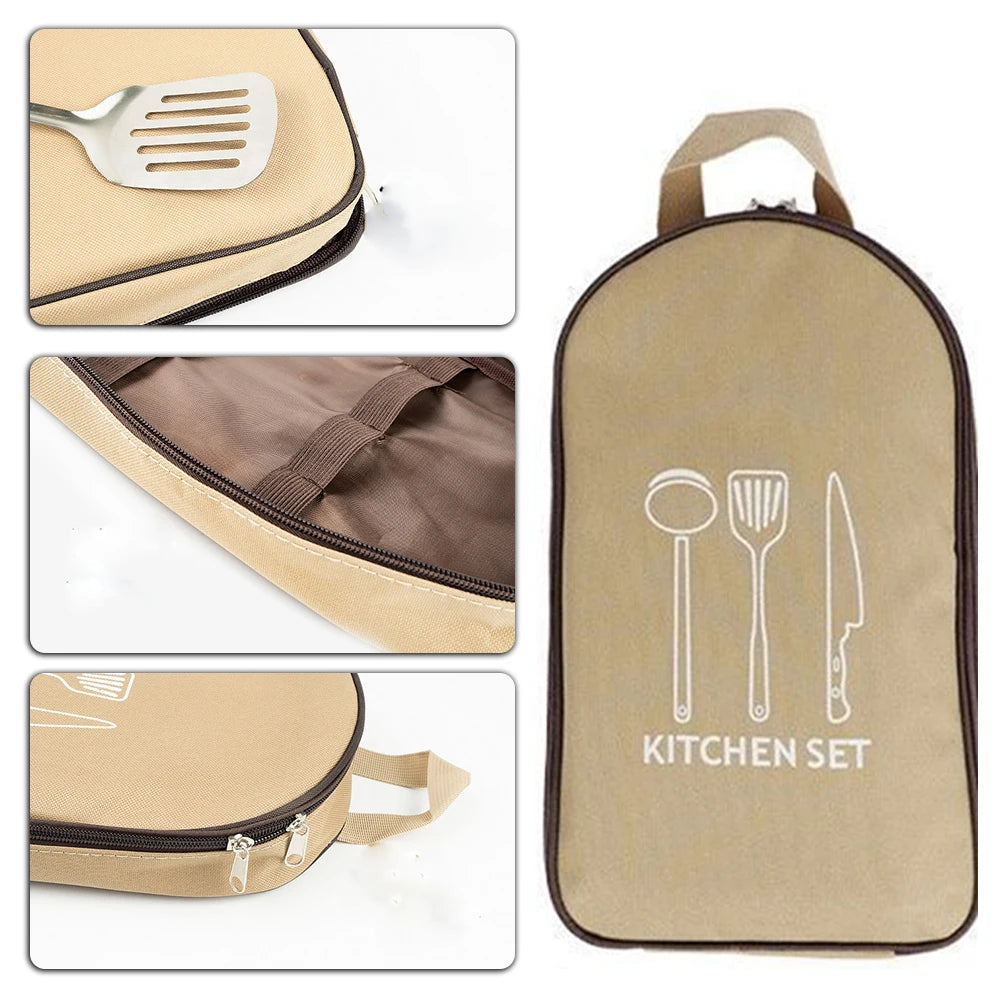 8pcs Camp Kitchen Cooking Utensil Set With Large Capacity Storage Bag Food Grade Waterproof Easy To Clean For Camping Hiking