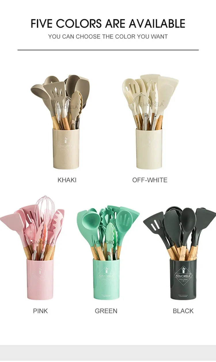13PCS Silicone Kitchenware Non-Stick Pan Cooking Utensils Set Kitchen Measuring Spoons Utensils Baking Tools With Storage Box