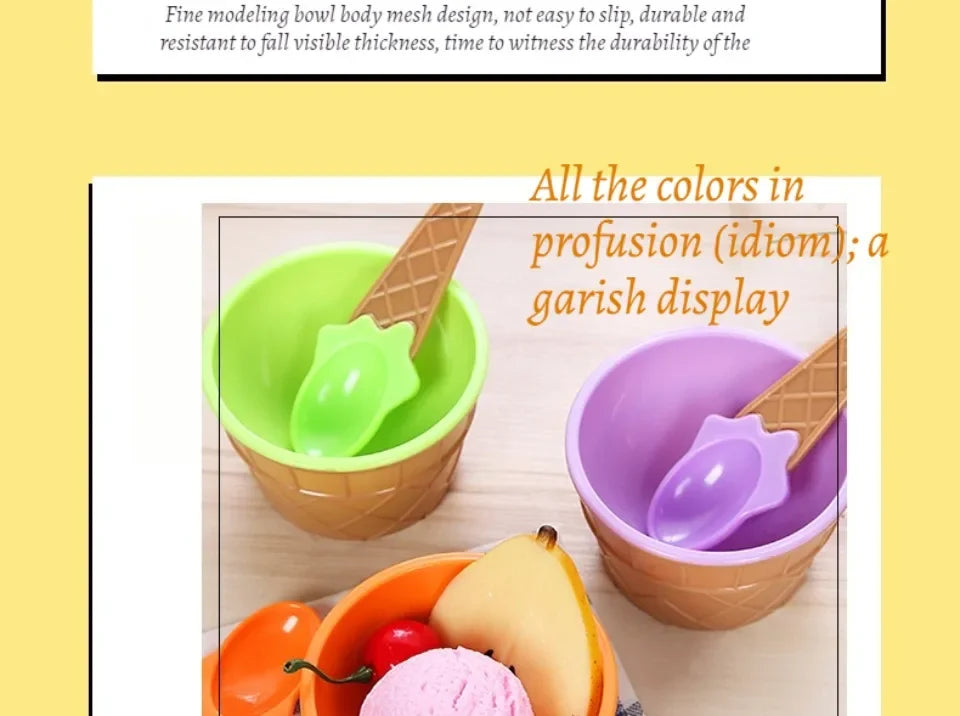 Ice Cream Cups and Ice Cream Scoop Set Summer Essential Party Ice Cream Cone Planter with Spoon Kitchen Supplies Kitchen Tools