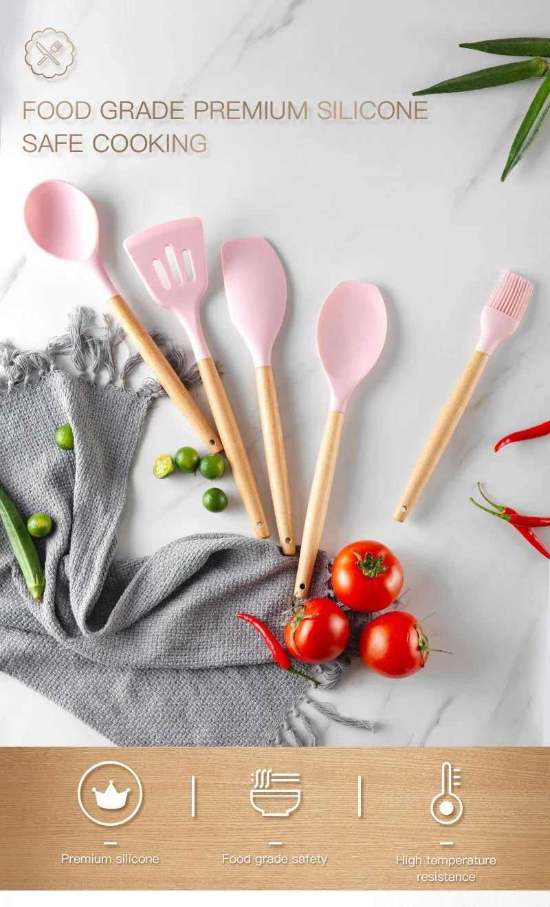Cooking Utensils Set, Heat Resistant, Non - Stick, Baking Tool Kit, Kitchen Accessories, Silicone Kitchenware