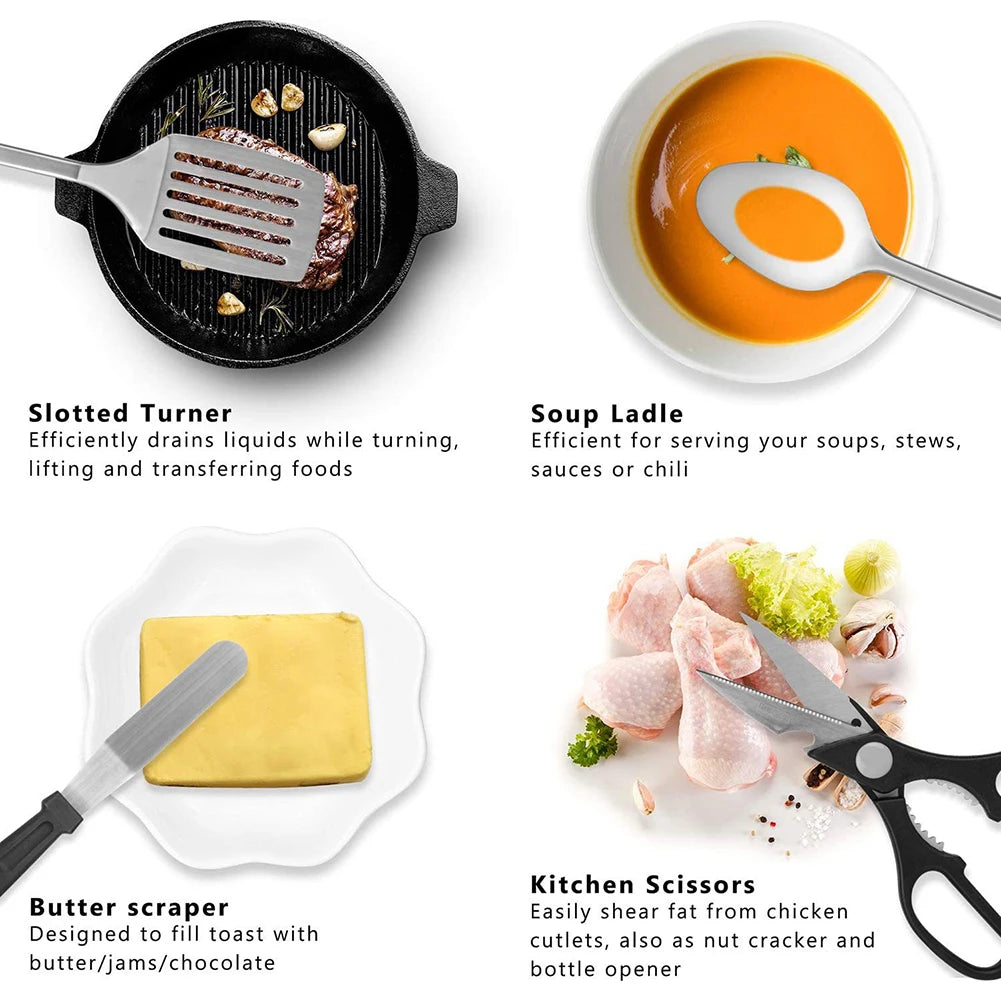 8pcs Camp Kitchen Cooking Utensil Set With Large Capacity Storage Bag Food Grade Waterproof Easy To Clean For Camping Hiking