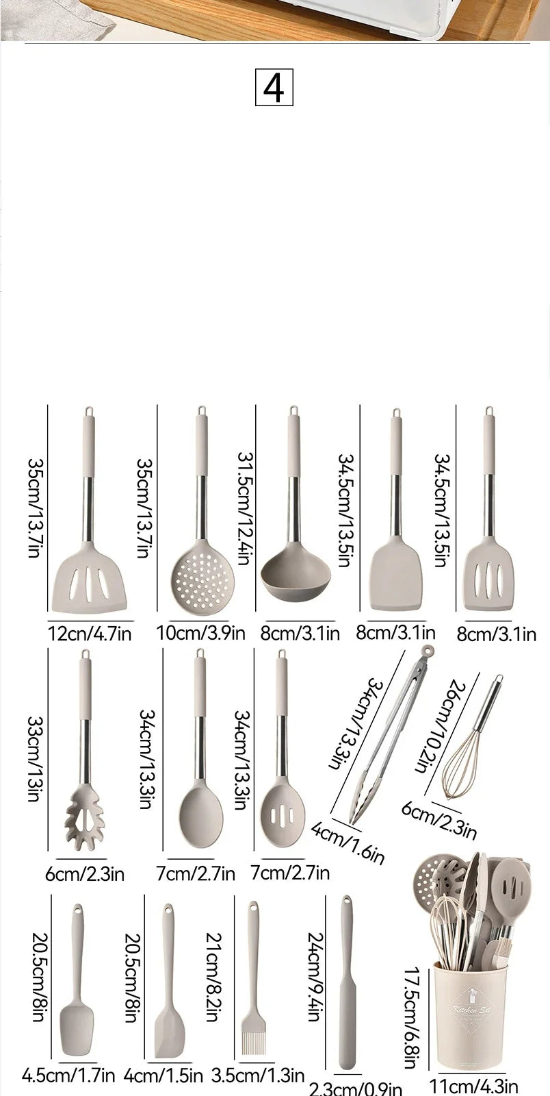 15Pcs Silicone Kitchen Utensils Non-Stick Spatula Shovel Cooking Tool Stainless Sttel Handle Kitchenware Set with Storage Bucket