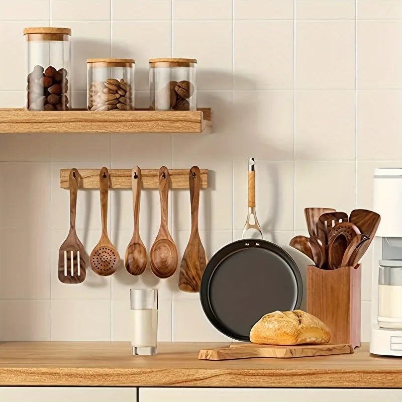 Durable Acacia Wooden 8pcs Kitchen Utensil Set - Non-Stick Cookware Tools, Multi-Purpose Cooking Spoons And Spatulas Kit