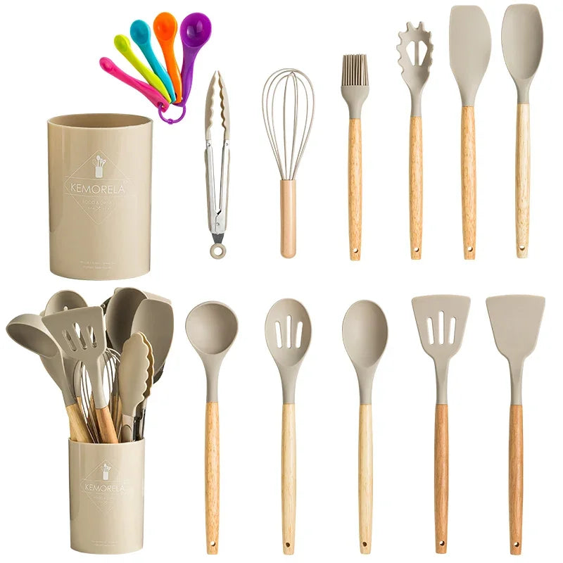 13PCS Silicone Kitchenware Non-Stick Pan Cooking Utensils Set Kitchen Measuring Spoons Utensils Baking Tools With Storage Box