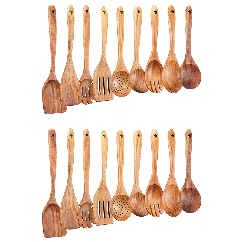 A69ewooden Kitchen Utensils Set,18 Pcs Wooden Spoons For Cooking,Wooden Cooking Utensils,Wooden Spoons For Non-Stick Pan