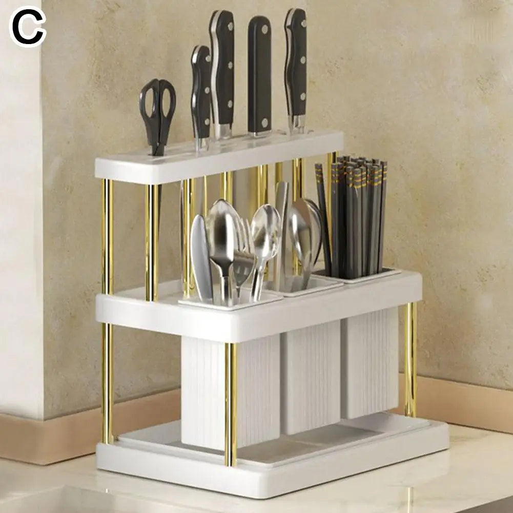 Kitchen Knife Holder Multi-Function Cutter and Cutlery Drainer Rack Space Saving Kitchen Accessories Rag Storage Drainage Shelf