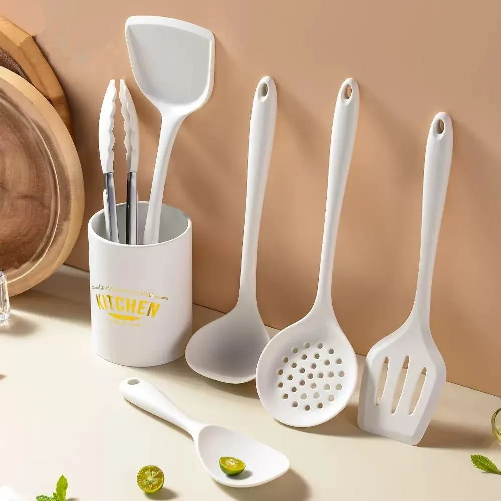 6PCS Silicone Kitchenware Non-Stick Cookware Kitchen Utensils Set Spatula Shovel Spoon Cooking Tool Set Withl Storage Bucket Too