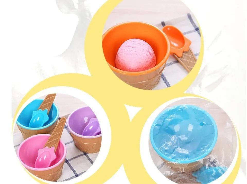 Ice Cream Cups and Ice Cream Scoop Set Summer Essential Party Ice Cream Cone Planter with Spoon Kitchen Supplies Kitchen Tools