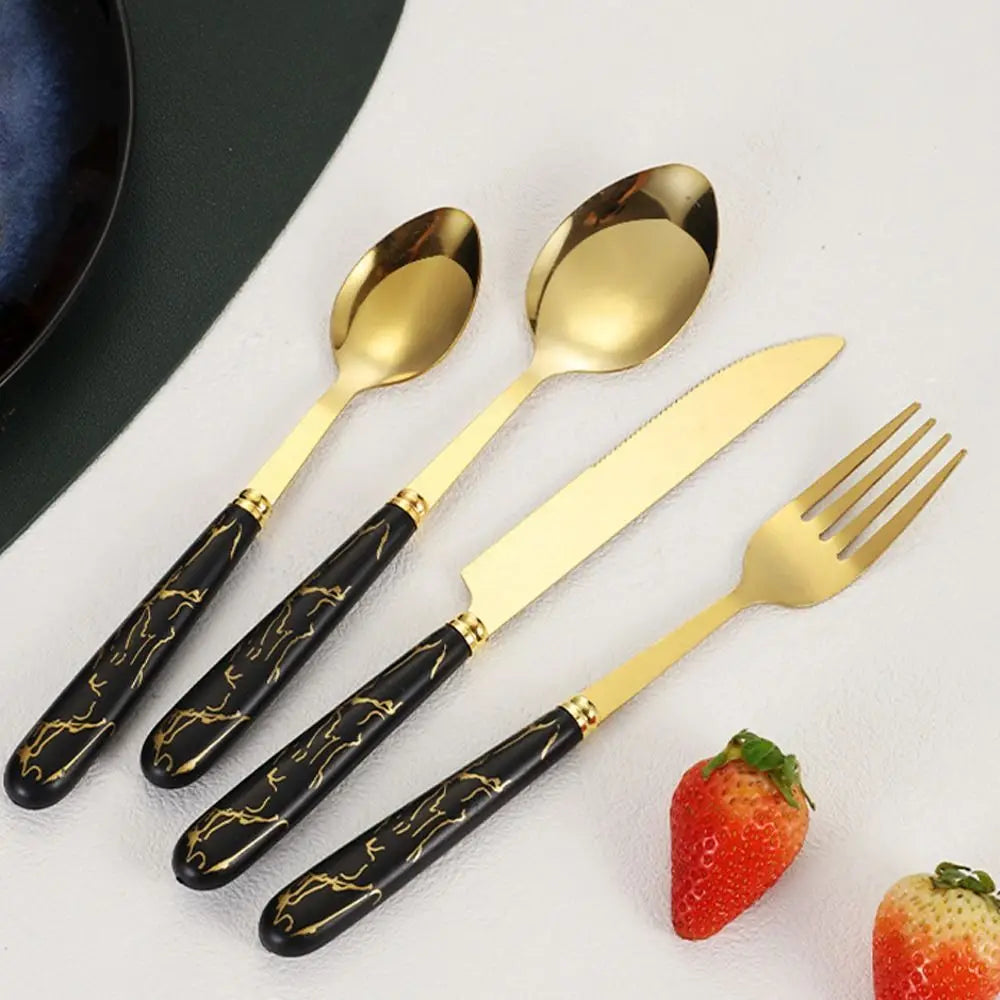 Fashion 24pcs Cutlery Set Stainless Steel Metal Gift Tableware Forks Spoons Kits Dinnerware Home School Kitchen