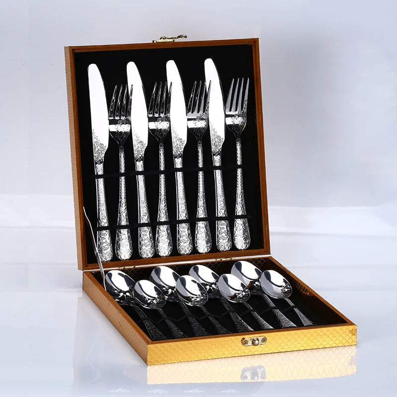 5/16Pcs Full Tableware for Kitchen,Stainless Steel Dinner Set with Box,Fork Spoon Knife Dinnerware Kit