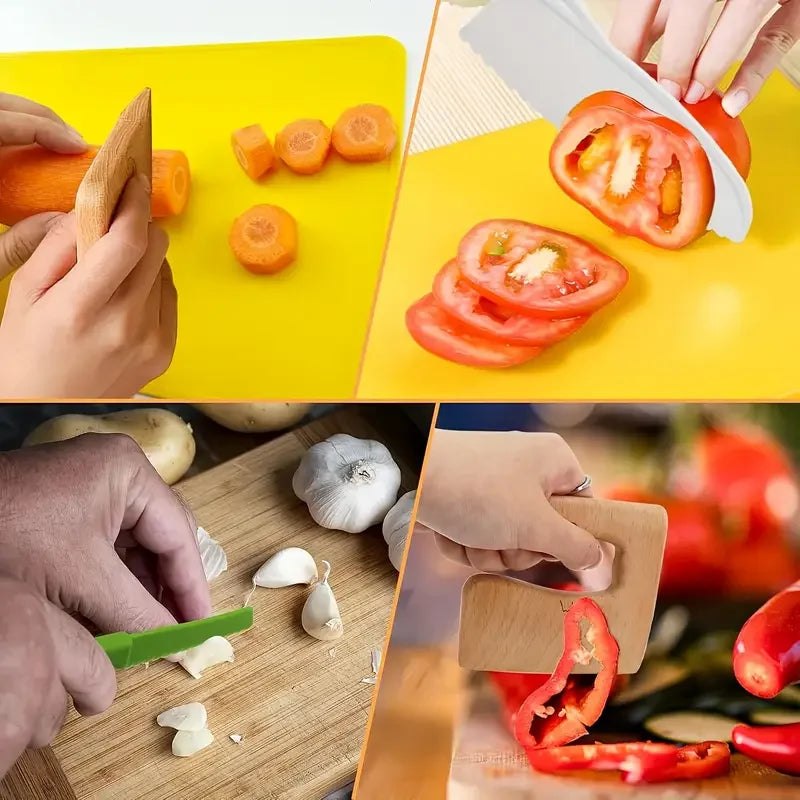 17PCS Kids Cooking Sets Real Cooking Montessori Kitchen Toys for DIY Plastic Kitchen Accessories Tools Toddlers Kids Safe Knives
