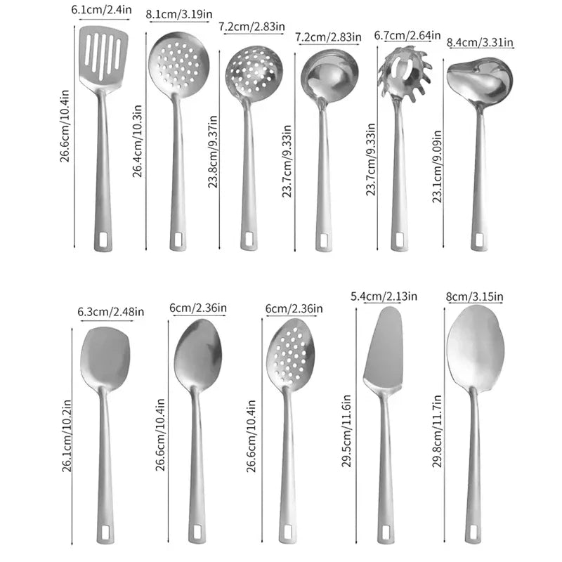 11pcs stainless steel tableware set, spoon spatula set, full kitchen cooking spatula kitchenware cooking utensils.