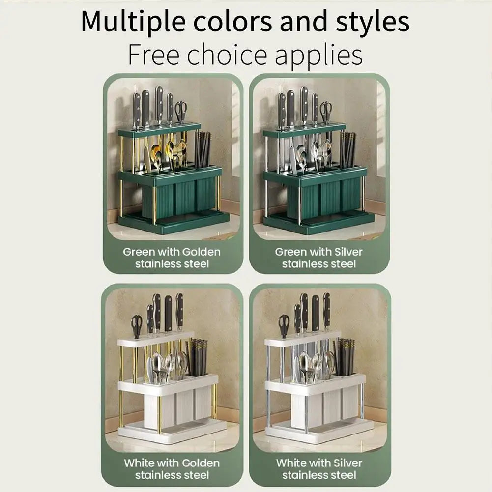 Kitchen Knife Holder Multi-Function Cutter and Cutlery Drainer Rack Space Saving Kitchen Accessories Rag Storage Drainage Shelf
