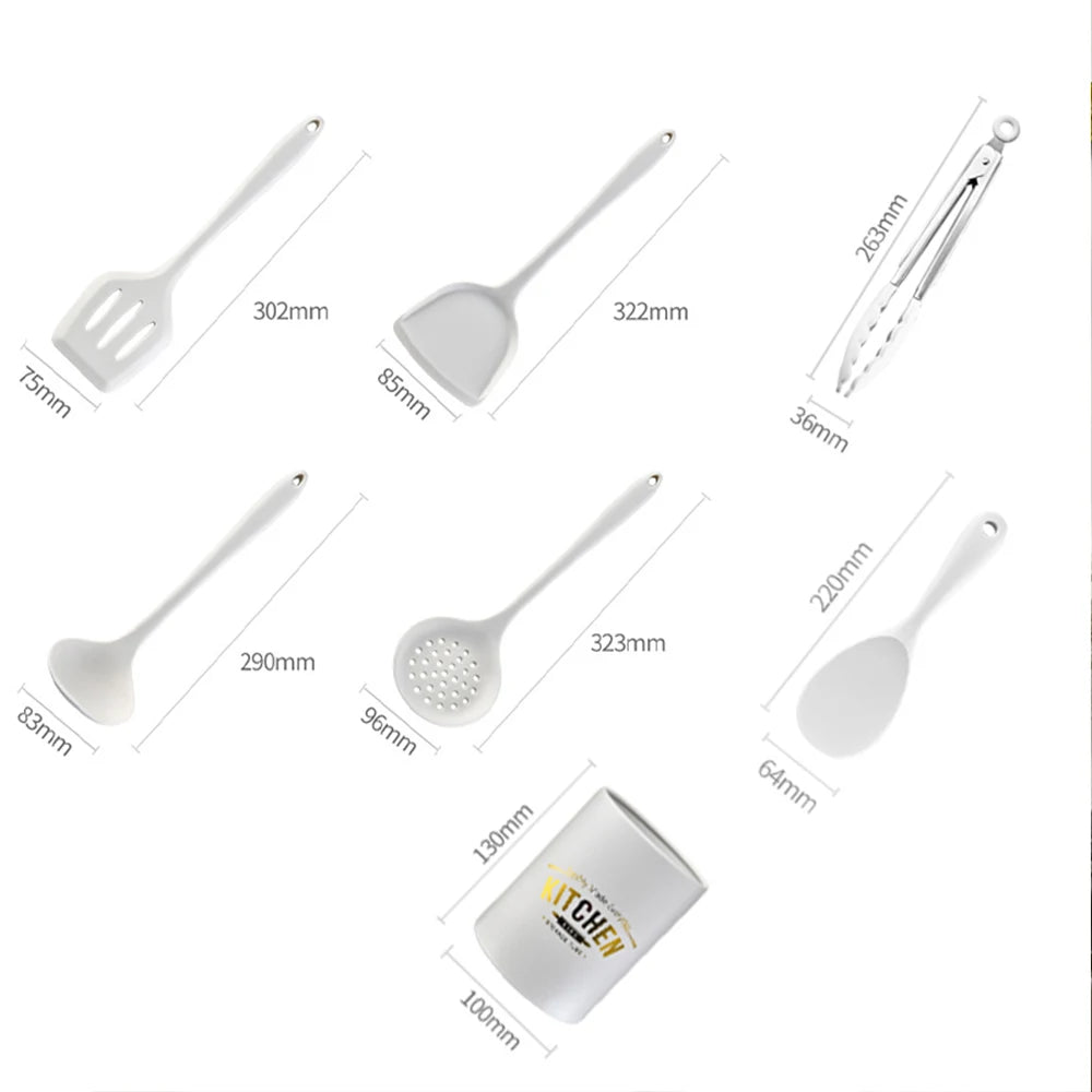 6PCS Silicone Kitchenware Non-Stick Cookware Kitchen Utensils Set Spatula Shovel Spoon Cooking Tool Set Withl Storage Bucket Too