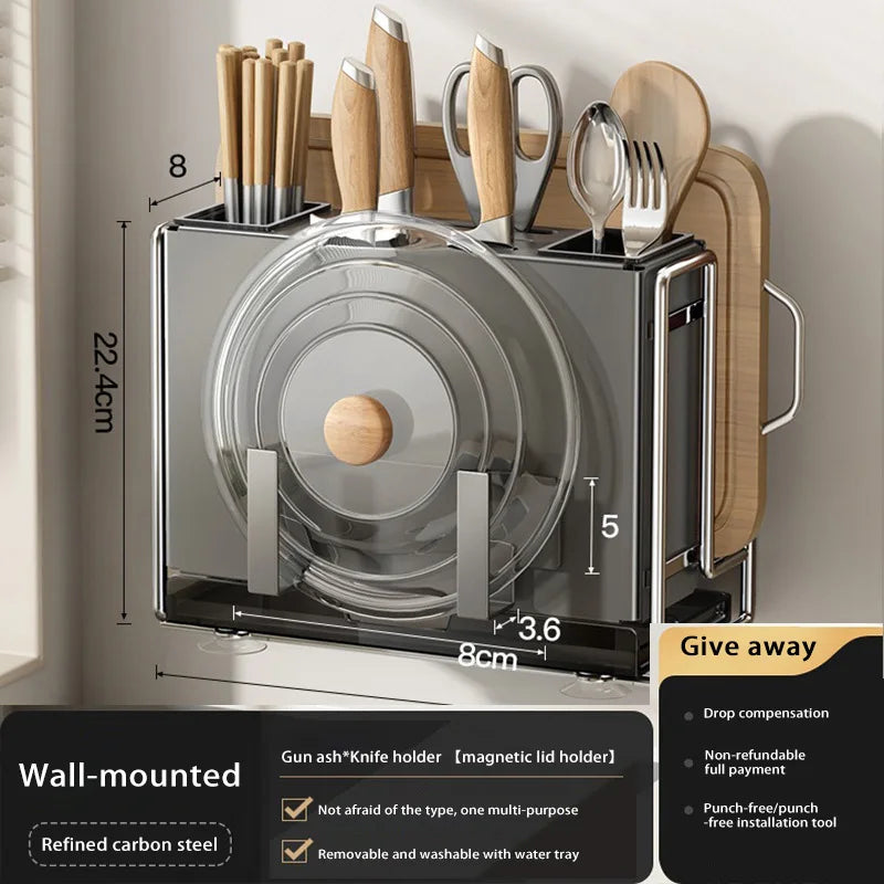 Kitchen Knife Rack Wall-mount Cutting Board Storage Racks Household Multifunctional Countertop Chopping Board Storage Rack