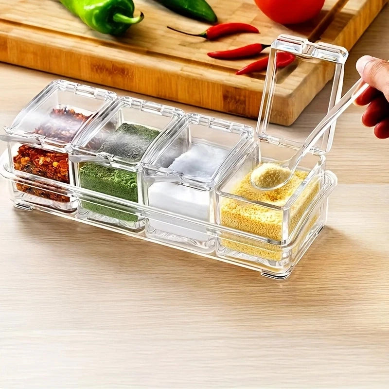 Clear Seasoning Box - Spice Storage Container Storage Tool for Kitchen Herb Spice Tools Gadgets-Cruet with Cover and Spoon