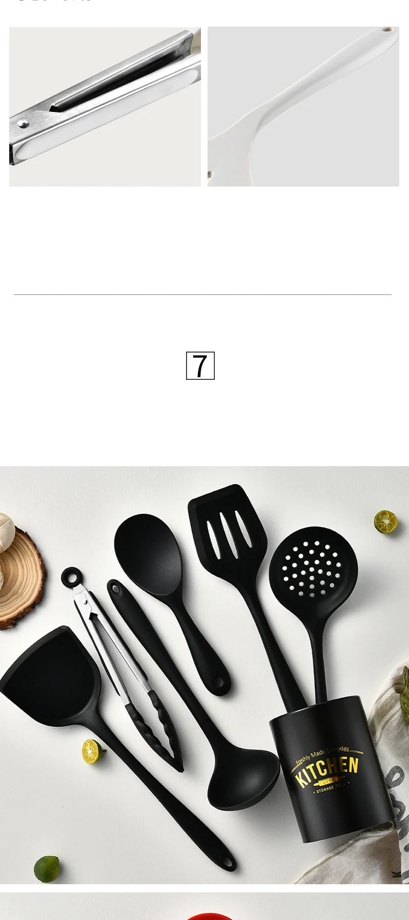 6PCS Silicone Kitchenware Non-Stick Cookware Kitchen Utensils Set Spatula Shovel Spoon Cooking Tool Set Withl Storage Bucket Too