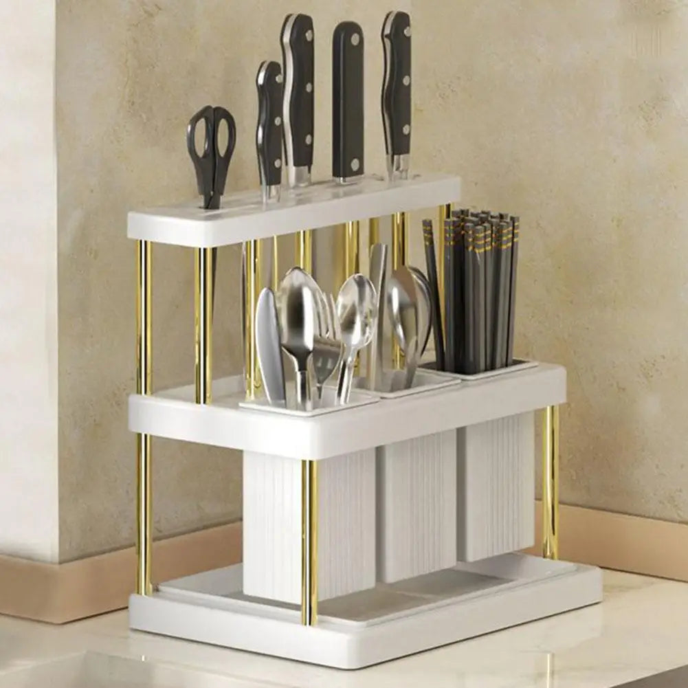 Kitchen Knife Holder Multi-Function Cutter and Cutlery Drainer Rack Space Saving Kitchen Accessories Rag Storage Drainage Shelf