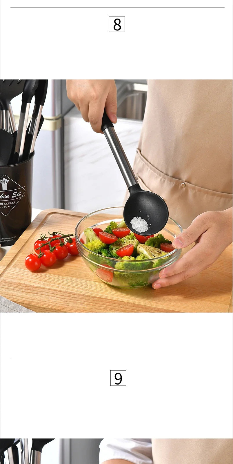 15Pcs Silicone Kitchen Utensils Non-Stick Spatula Shovel Cooking Tool Stainless Sttel Handle Kitchenware Set with Storage Bucket