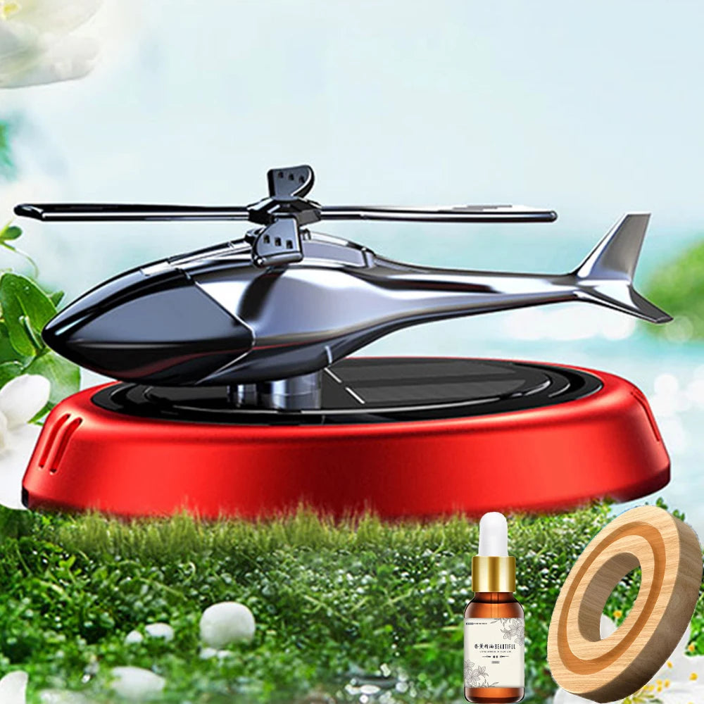 Solar-Powered Rotating Helicopter Car Air Freshener – Alloy & ABS Wooden Aromatherapy Diffuser