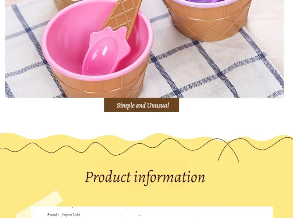 Ice Cream Cups and Ice Cream Scoop Set Summer Essential Party Ice Cream Cone Planter with Spoon Kitchen Supplies Kitchen Tools