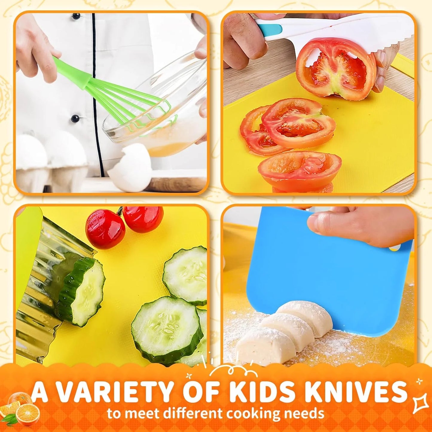 17PCS Kids Cooking Sets Real Cooking Montessori Kitchen Toys for DIY Plastic Kitchen Accessories Tools Toddlers Kids Safe Knives