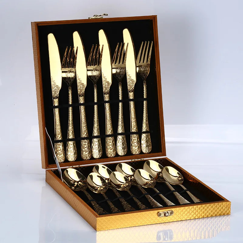 5/16Pcs Full Tableware for Kitchen,Stainless Steel Dinner Set with Box,Fork Spoon Knife Dinnerware Kit