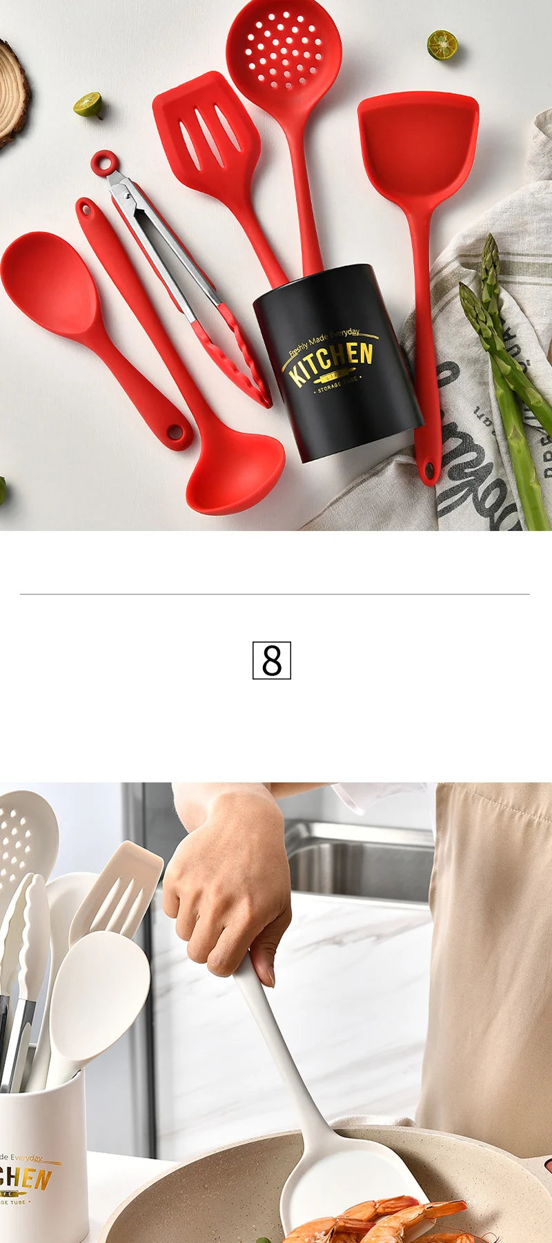 6PCS Silicone Kitchenware Non-Stick Cookware Kitchen Utensils Set Spatula Shovel Spoon Cooking Tool Set Withl Storage Bucket Too