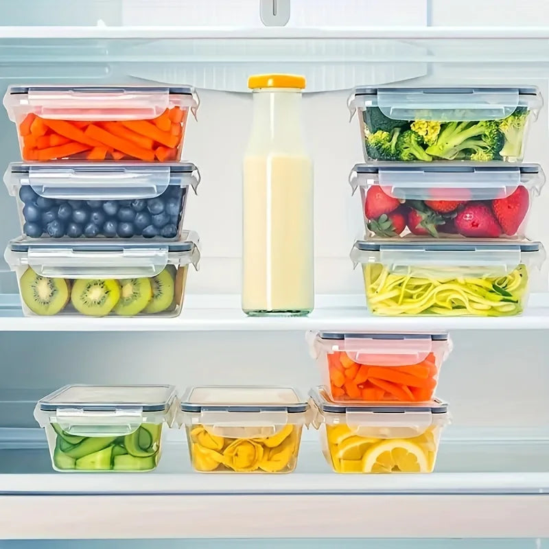 12/24 Clear Kitchen Food Storage Container Set - Microwave Safe, Multifunctional Plastic Lunch Box with Lid + 24 Chalkboard Labe
