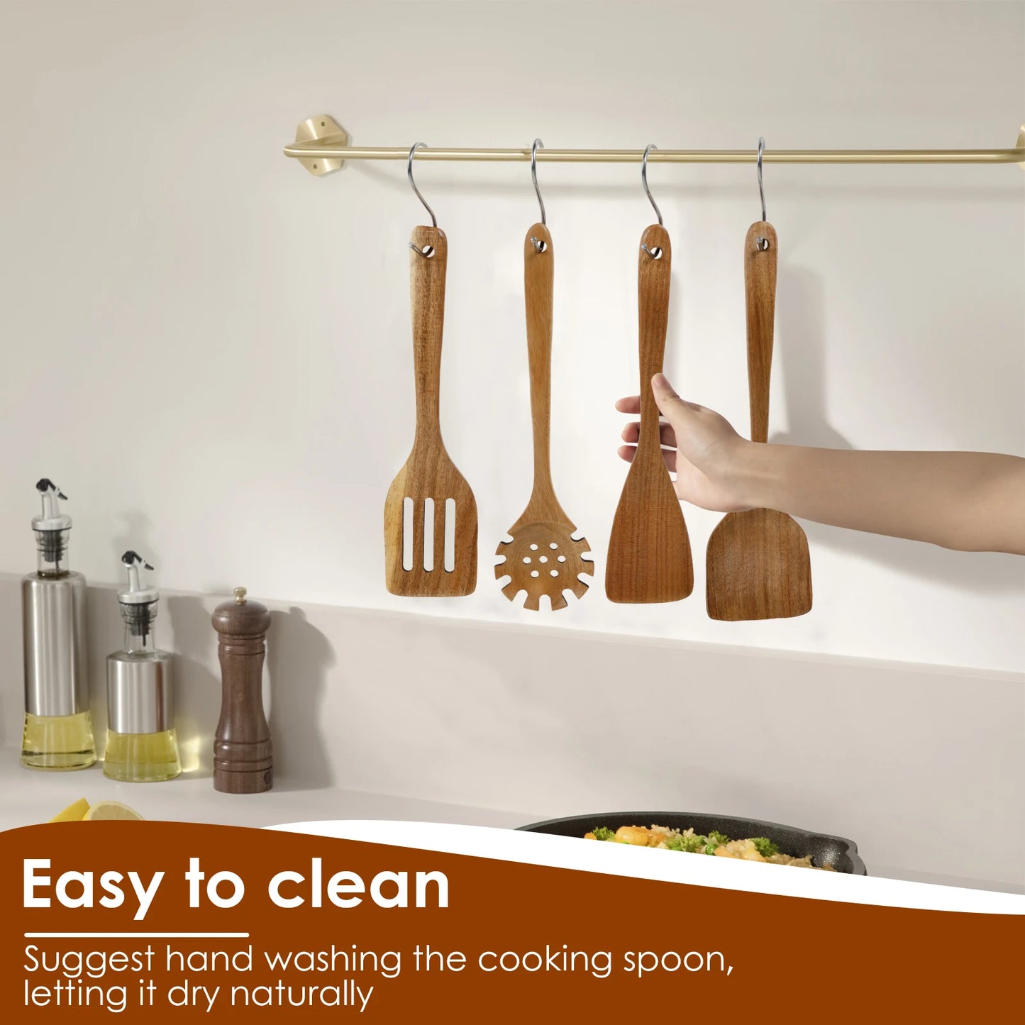 10Pcs Wooden Kitchen Utensils Set Frying Spatula Solid Wood High Temperature Resistant Soup Spoon Non-stick Stir-Fry Shovel