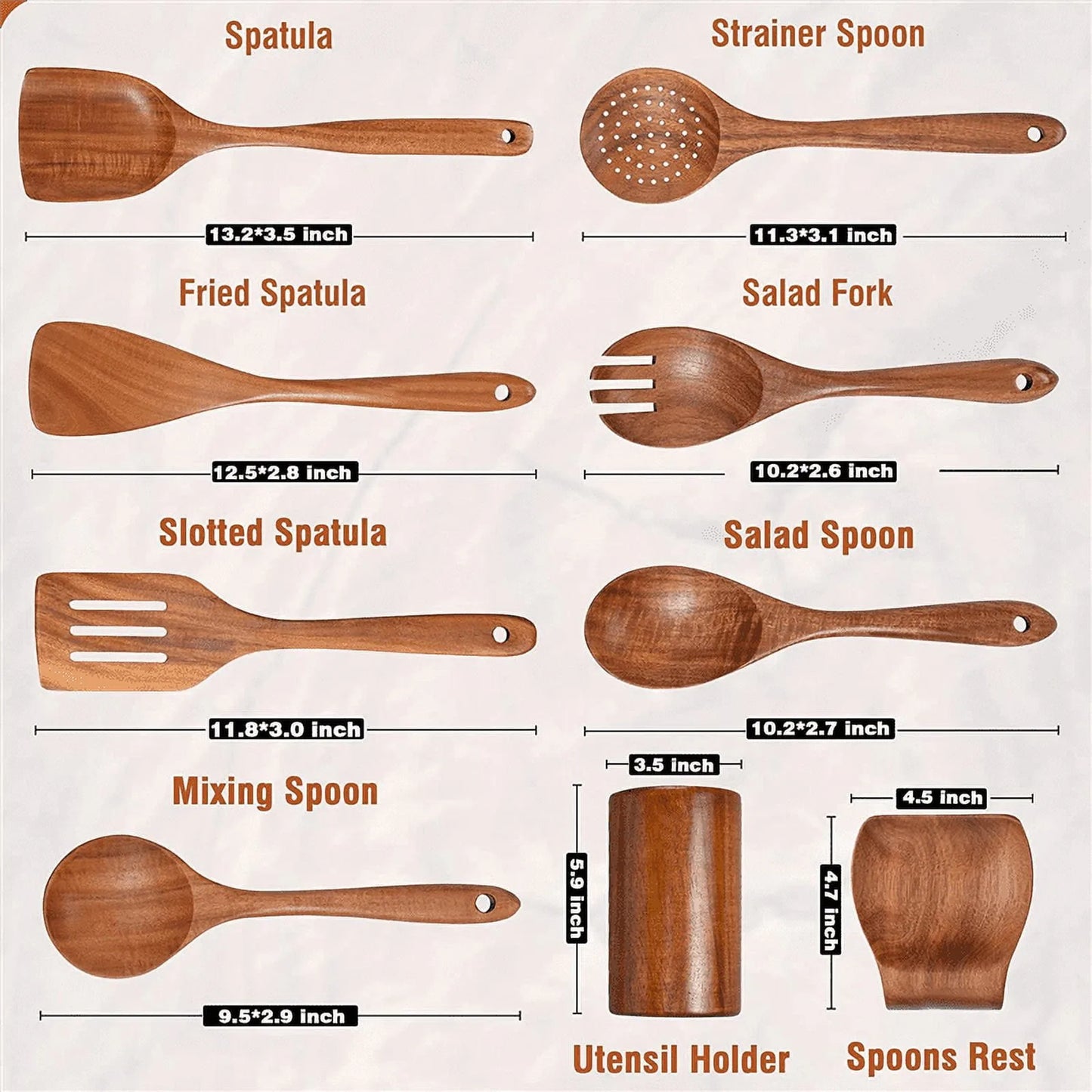 9pcs Natural Wood Kitchenware Set Skimmer Spoons Salad Scoop Kitchen Utensils Non Stick Rice Colander Soup Cooking Tools
