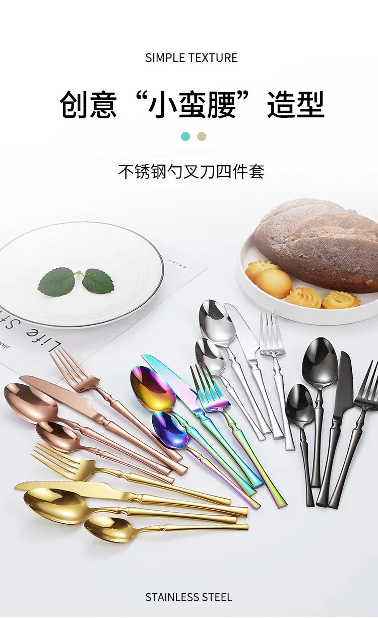 20/30/40Pcs Dinnerware Set Stainless Steel Knife Fork Spoon Cutlery Tableware Set Kitchen Flatware Dinner Silverware Table Set