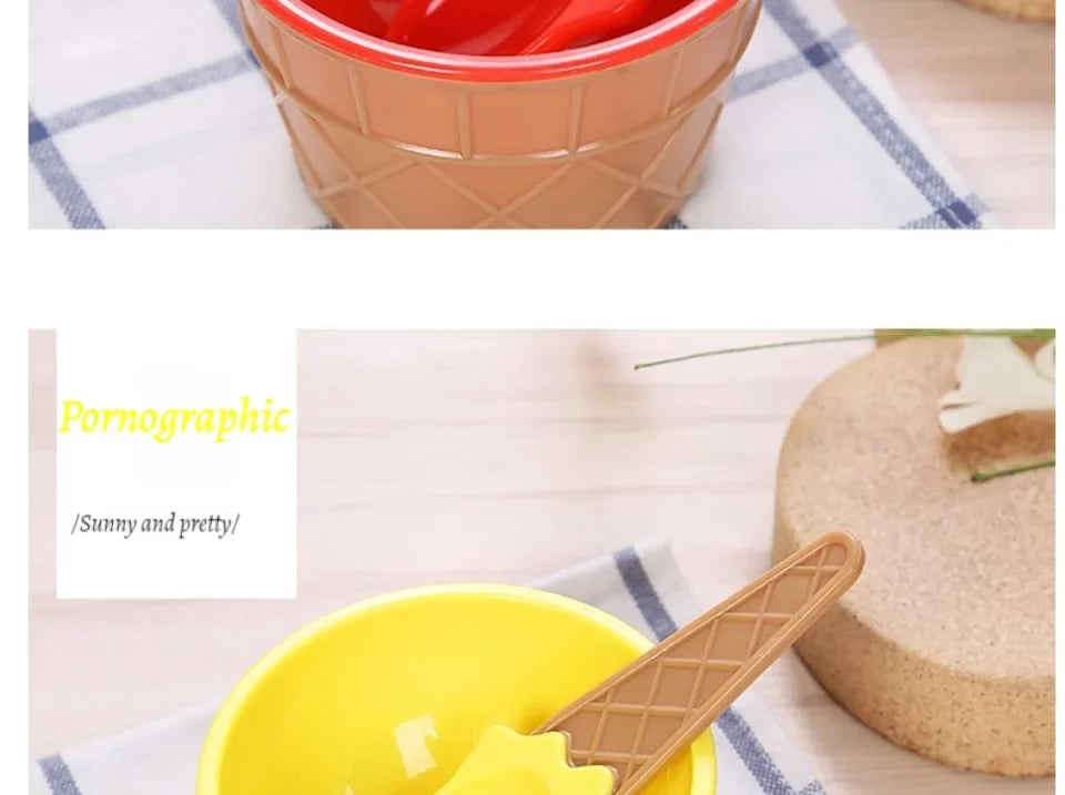 Ice Cream Cups and Ice Cream Scoop Set Summer Essential Party Ice Cream Cone Planter with Spoon Kitchen Supplies Kitchen Tools