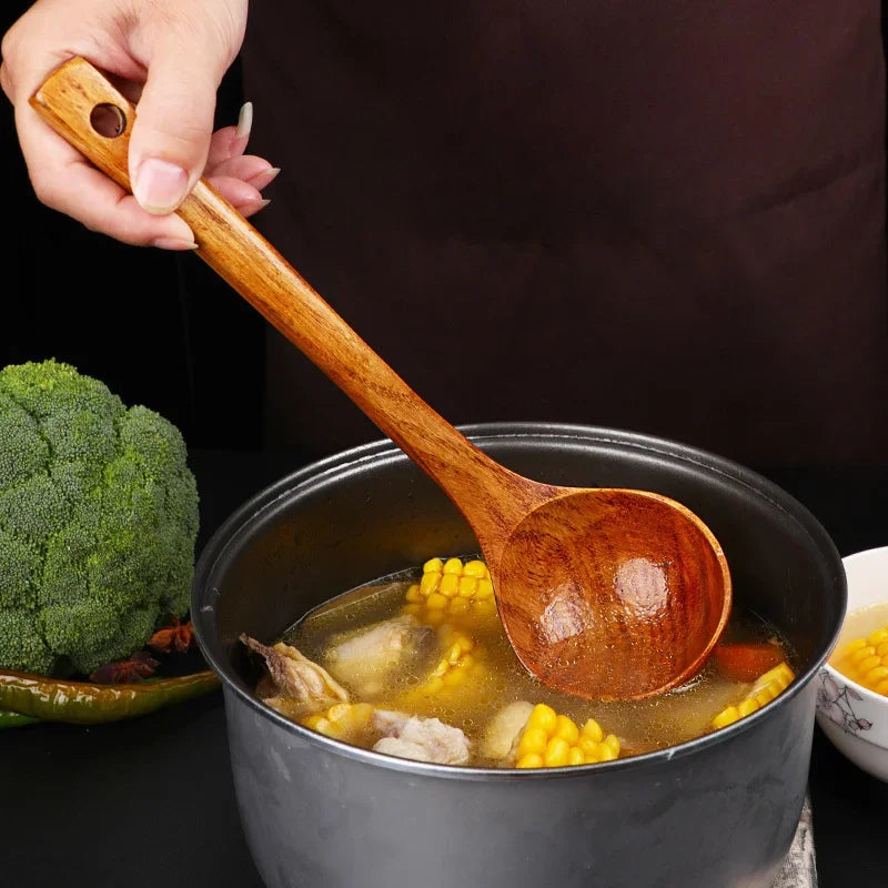 5-Piece Wooden Cooking Utensils Set – Non-Stick Kitchen Tools with Spoons & Spatulas, Heat-Resistant Cookware for Daily Use