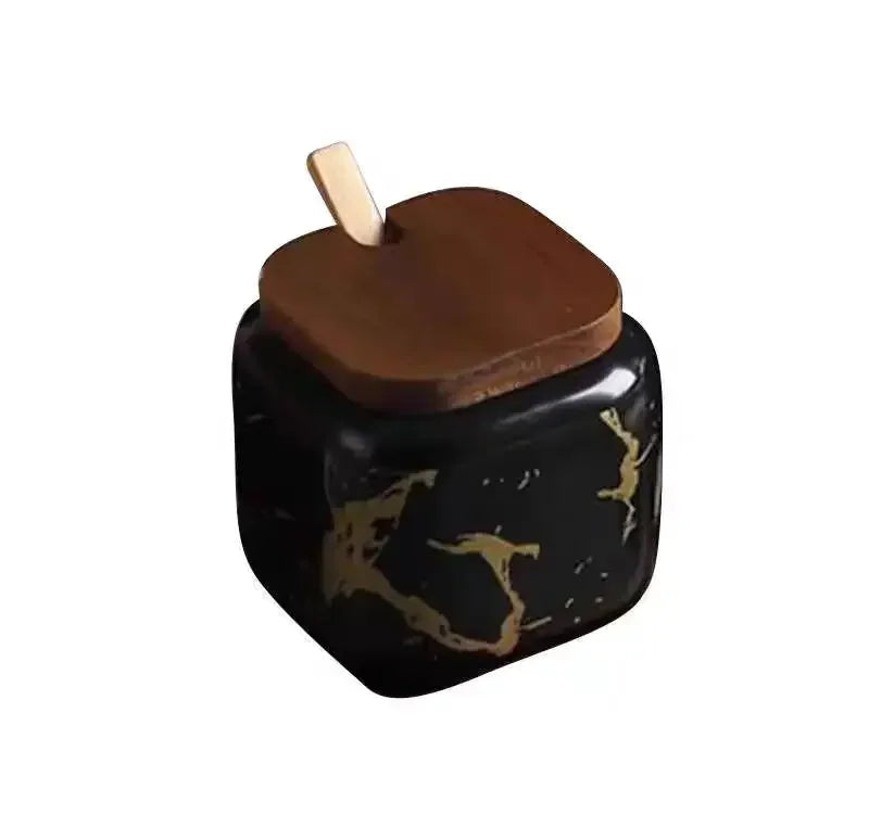 Japanese kitchen matte seasoning jar set, marble ceramic household combination seasoning box, salt and sugar, seasoning bottle.