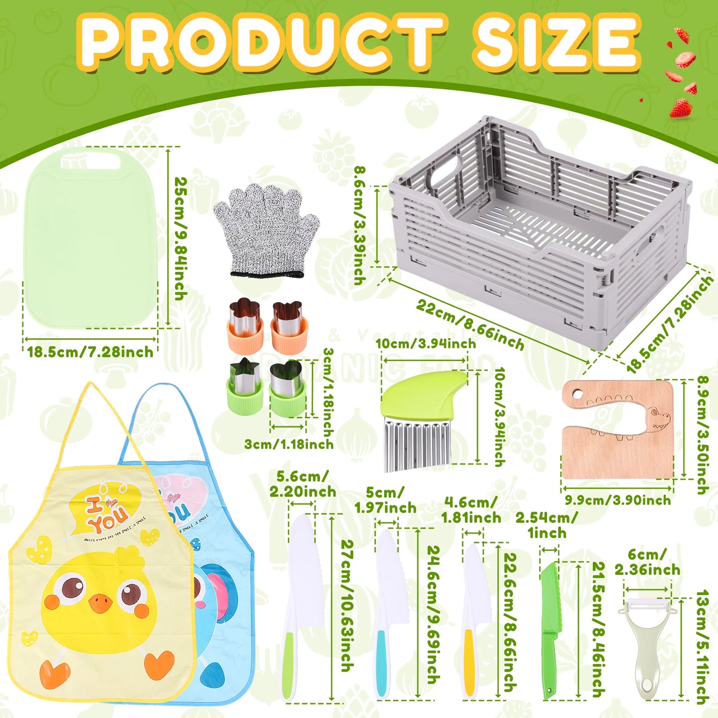 17Pcs Kids Kitchen Knife Set Safe Kids Cooking Set with Foldable Storage Box Multipurpose Toddler Knife Kit for Gathering Party
