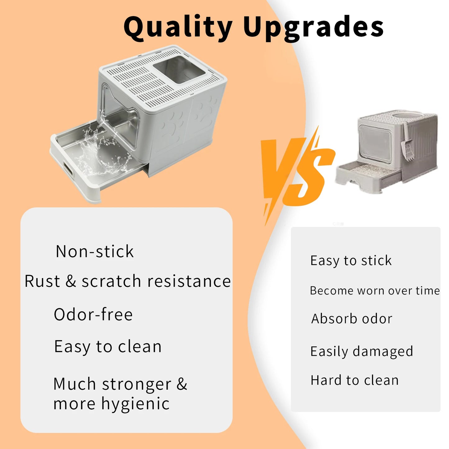 Stainless Steel Cat Litter Box with Lid – Front Entry & Top Exit, Easy-Clean Toilet with Scoop