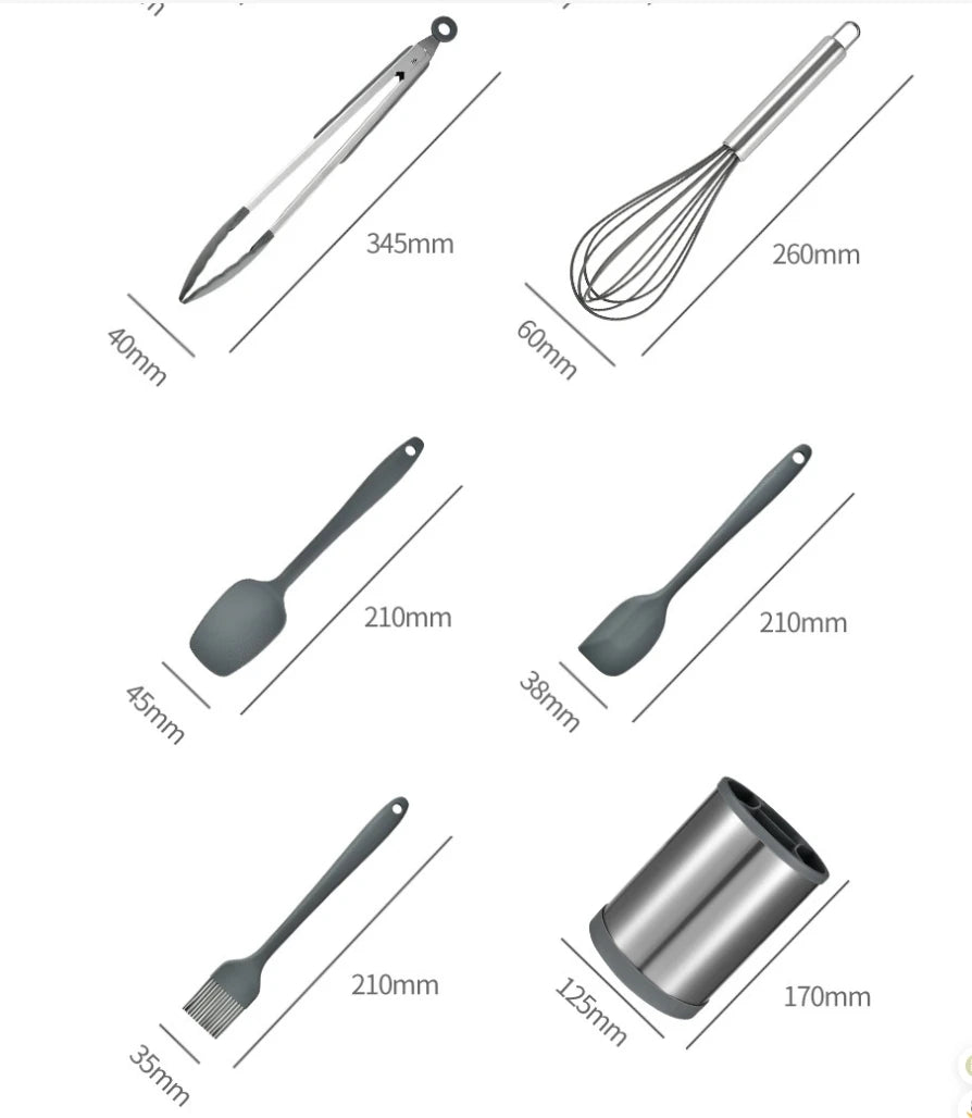 Silicone Kitchen Utensil Set Rotatable Storage Bucket Tube Handle Spatula Soup Spoon Full Set of Kitchen Utensils Non-stick Pan