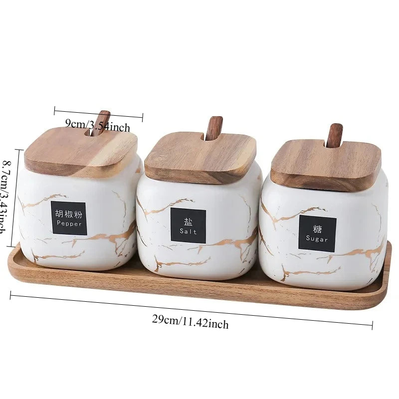 Japanese kitchen matte seasoning jar set, marble ceramic household combination seasoning box, salt and sugar, seasoning bottle.