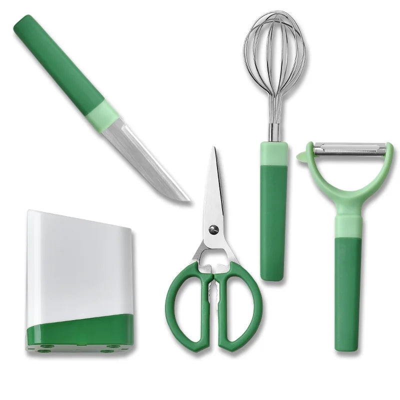 Kitchen Gadgets 5-piece Set Fruit Knife Household Paring Knife Egg Beater Melon Planing Combination Storage