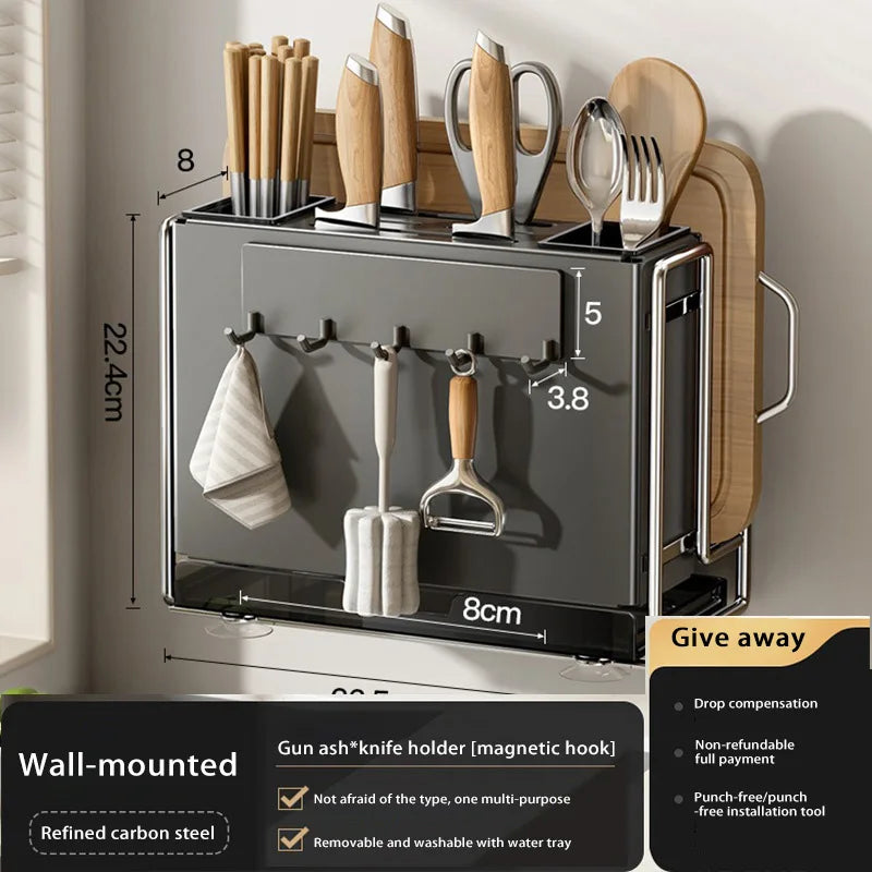 Kitchen Knife Rack Wall-mount Cutting Board Storage Racks Household Multifunctional Countertop Chopping Board Storage Rack